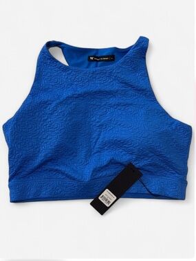 Wear it to Heart Blue Seersucker Bella Sports Bra Size XL Activewear Workout